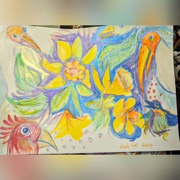 Wendy Gell Art sparkling watercolor birds and flowers. - Picture 2 of 2